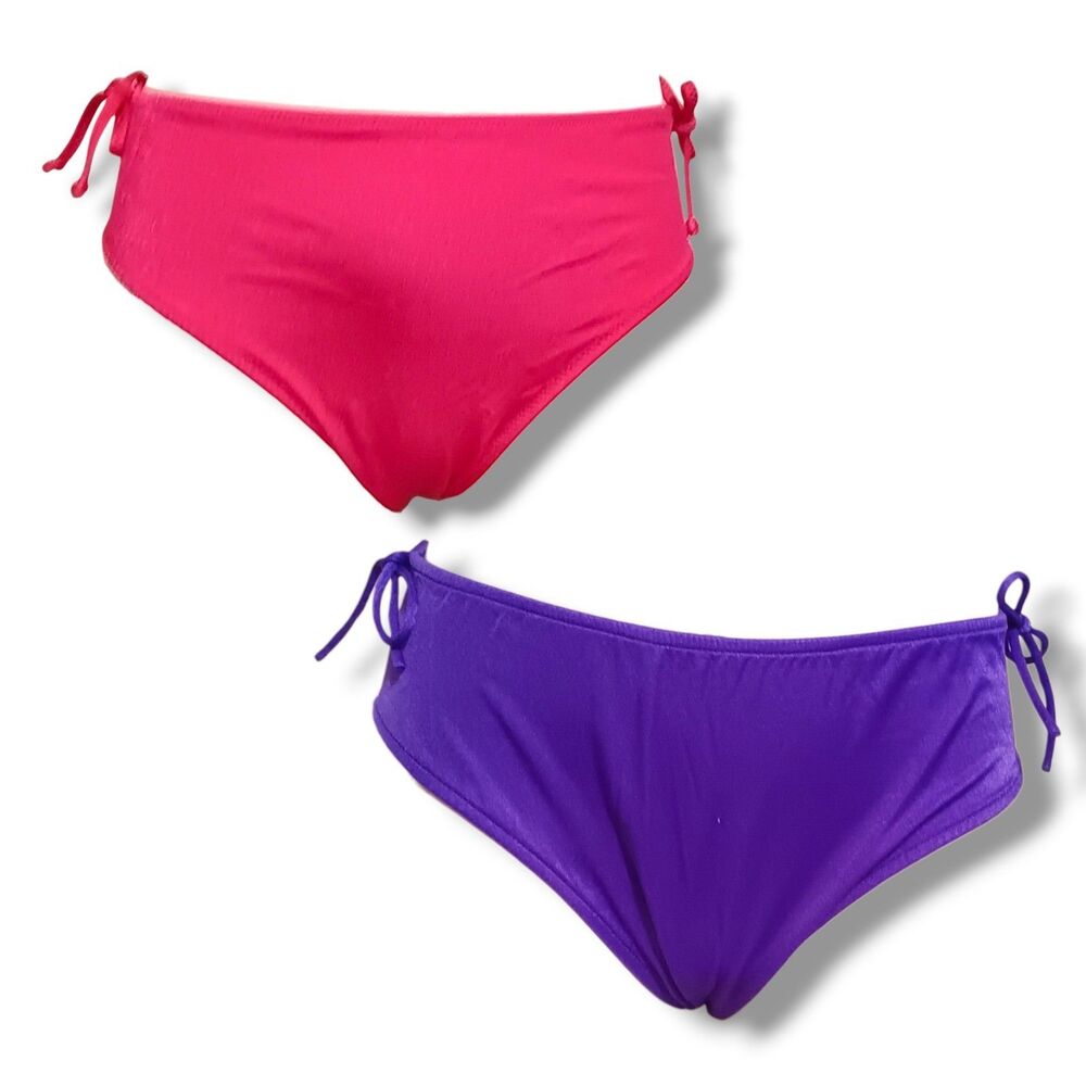 Vintage The Twins Inc Miami Bikini Bottom-Medium-Lot of 2-Pink/Purple-Lined-80s